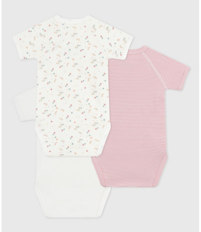 Petit Bateau Set 3 babyrompertjes katoen print en korte mouw
