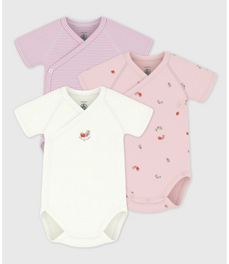 Petit Bateau 3 katoenen babyoverslagrompertjes fruitprint  korte mouw