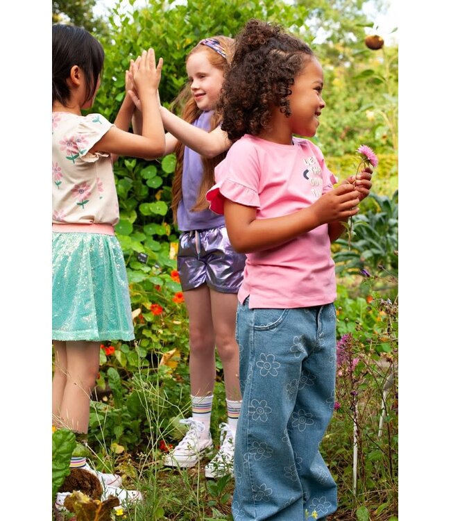 Jubel 92200500 Jeans wide leg AOP - Rolling into Spring L.blauw denim