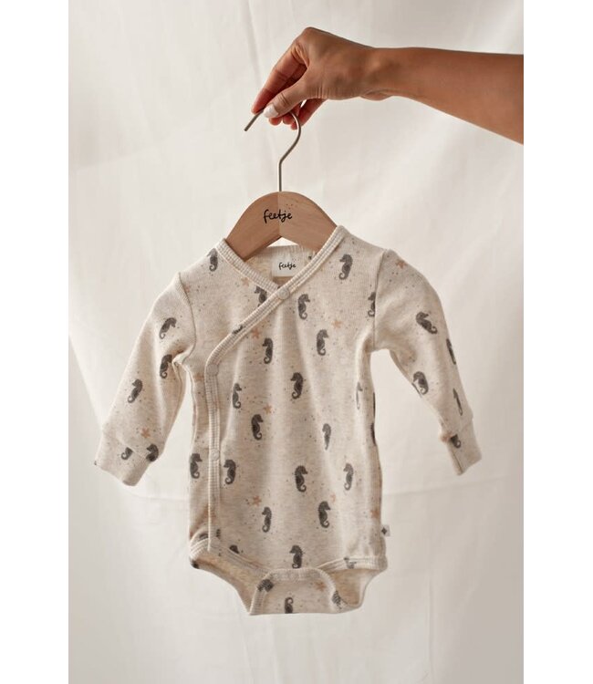 Feetje 50200253 Wikkelromper rib AOP - Sea Sweeties Offwhite melange