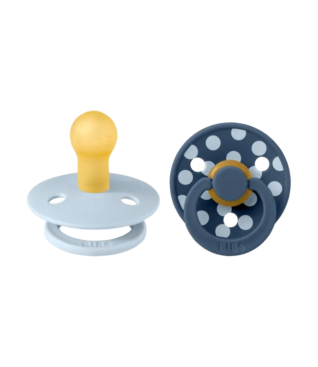BIBS Pacifier Studio Colour 2 PACK Polka Latex Baby Blue/Steel Blue