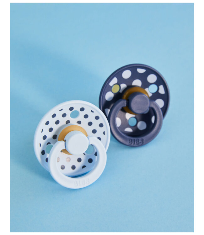 BIBS Pacifier Studio Colour 2 PACK Polka Latex Baby Blue/Steel Blue