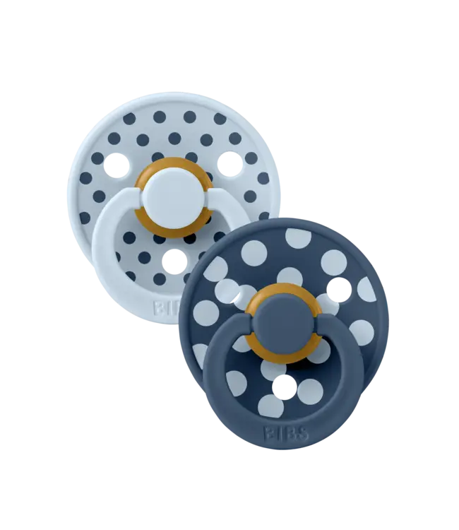 BIBS Pacifier Studio Colour 2 PACK Polka Latex Baby Blue/Steel Blue