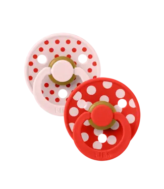 BIBS Pacifier Studio Colour 2 PACK Polka Latex Blossom/Candy Apple