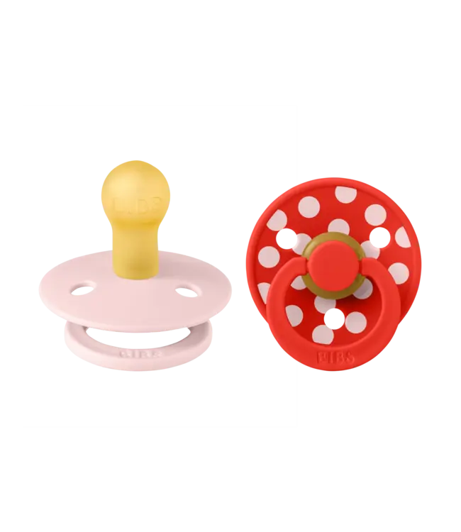 BIBS Pacifier Studio Colour 2 PACK Polka Latex Blossom/Candy Apple