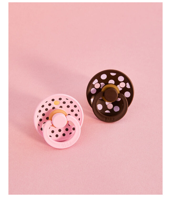 BIBS Pacifier Studio Colour 2 PACK Polka Latex Baby Pink/Mocha