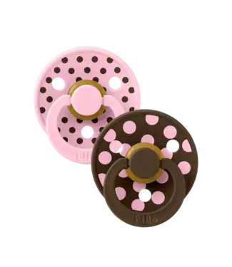 BIBS Colour 2 PACK Polka Latex Baby Pink/Mocha