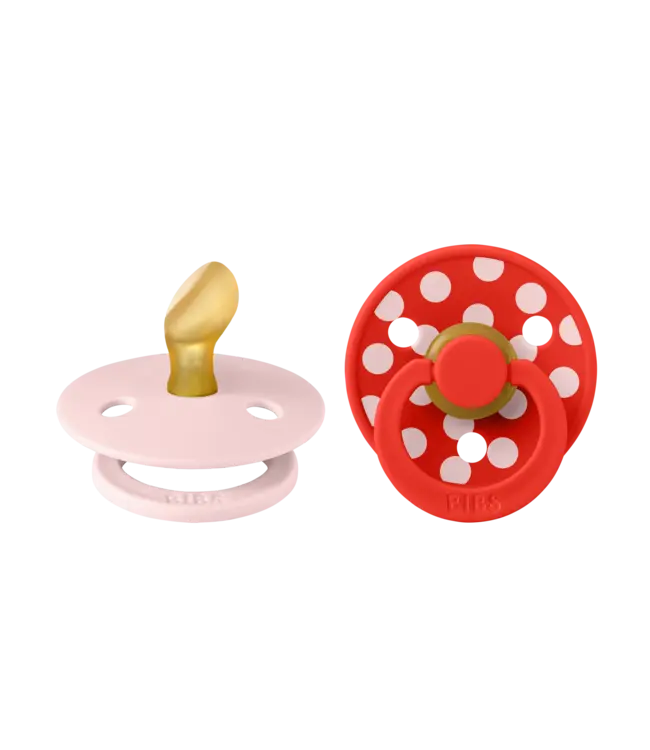 BIBS Pacifier Studio Colour 2 pack Polka Latex Anatomical Blossom/Candy Apple