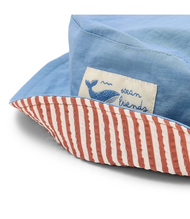 Little Dutch Omkeerbare Bucket hat - Blauw - Ocean Brown Stripes  CL26030901