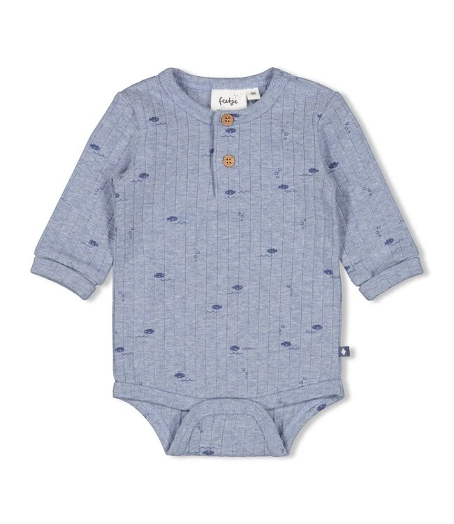 Feetje 50200258 Romper rib AOP - Blue Ocean Blauw melange