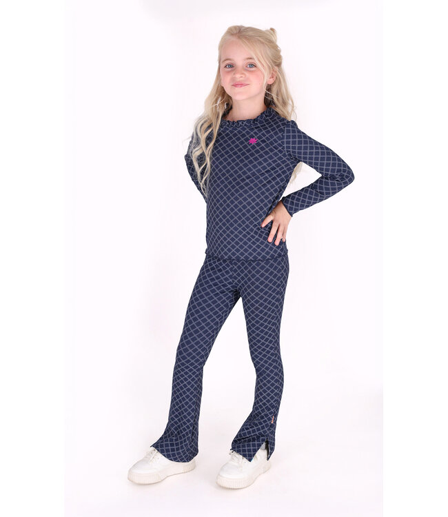 B.NOSY Y607-5637 Priya Flared Pants 155 Navy Smart check