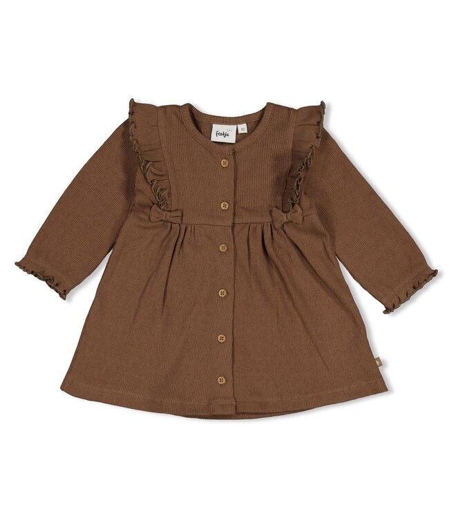 Feetje Jurk pointelle rib AOP -  Lucky Bloombird Bruin