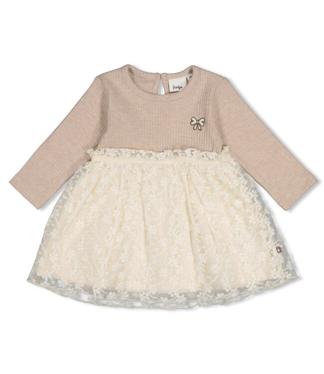 Feetje 51400597 Jurk met geborduurd tule - Dress to Impress Taupe melange