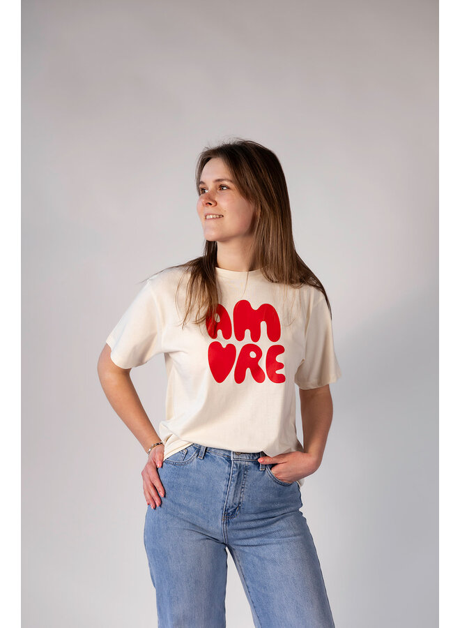 Amore  T-shirt Ecru/Red