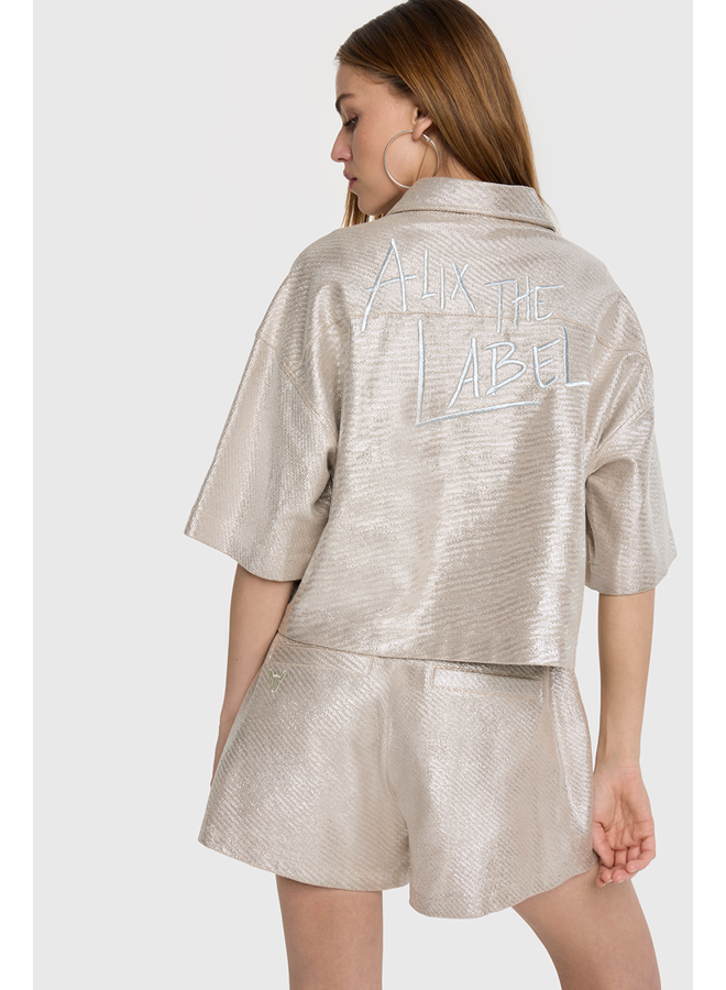 Foil Cropped Blouse Silver