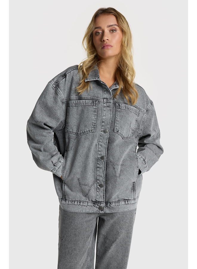 Damaged Bull Jacket Grey Washed Denim