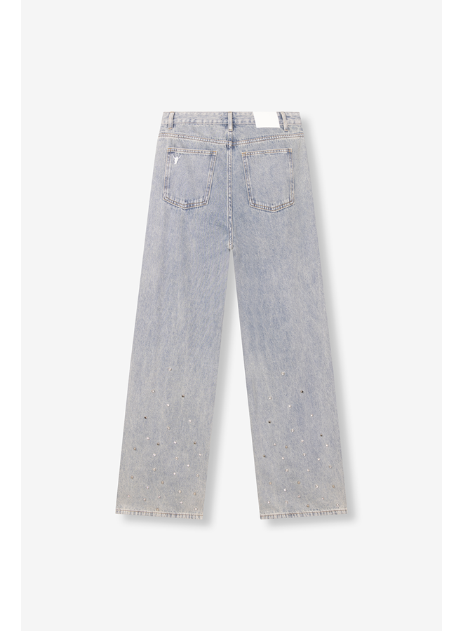 Embellished Denim Pants Light Blue