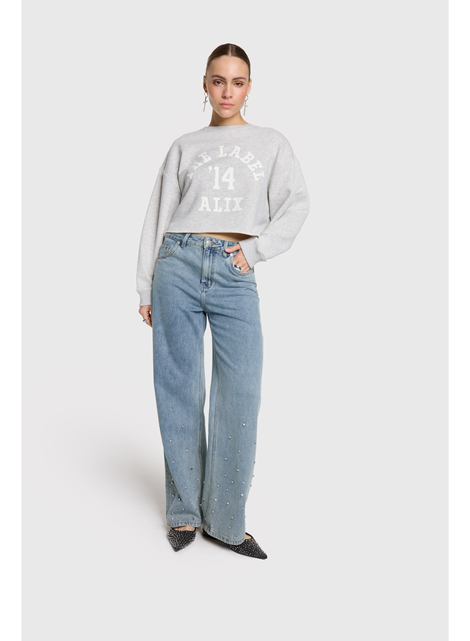 Embellished Denim Pants Light Blue