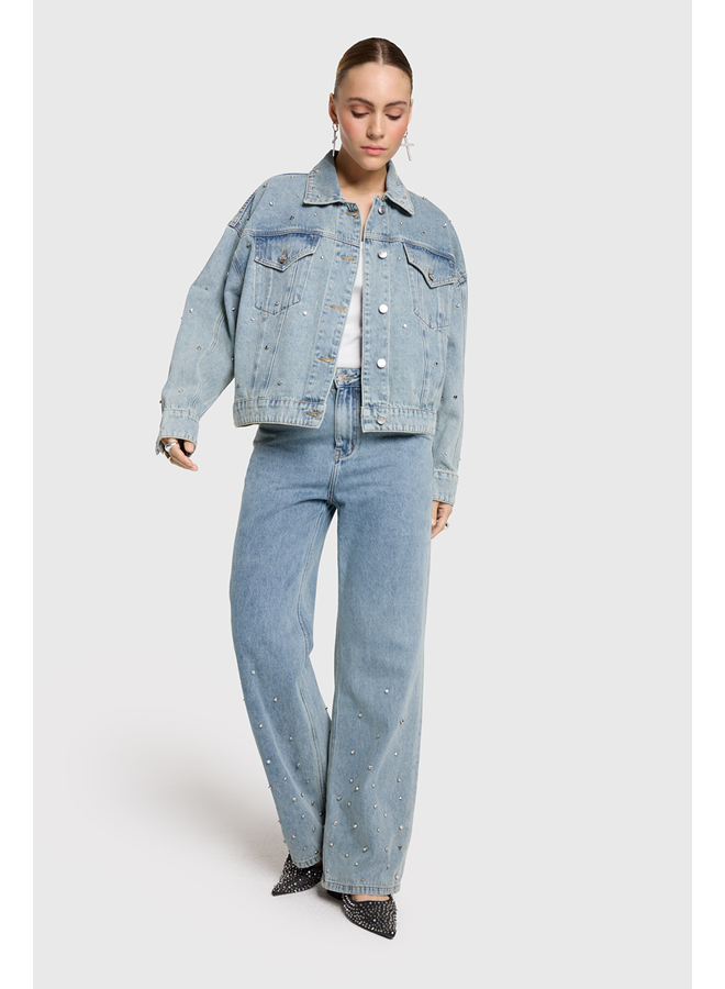 Embellished Denim Pants Light Blue