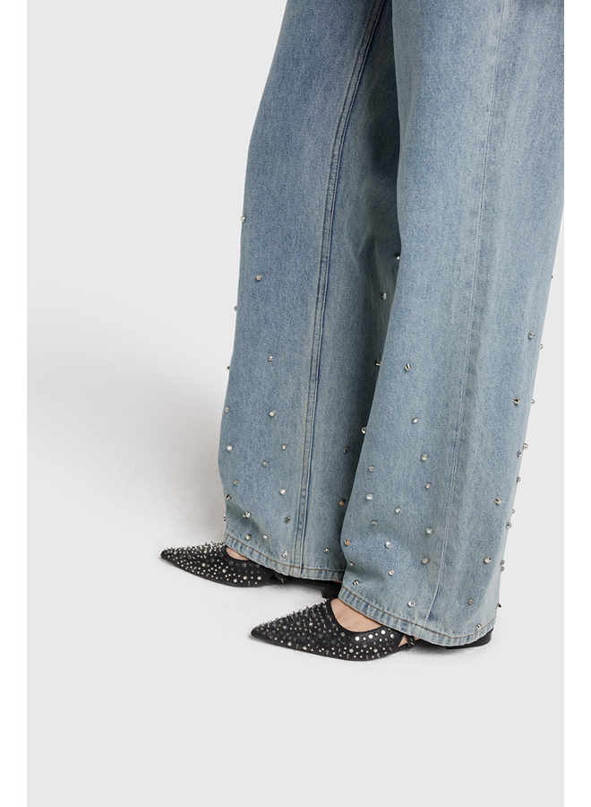 Embellished Denim Pants Light Blue