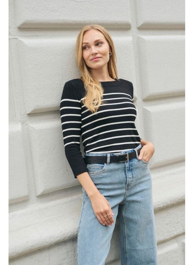 Lizza Boatneck Pullover Black/Chalk Stripe