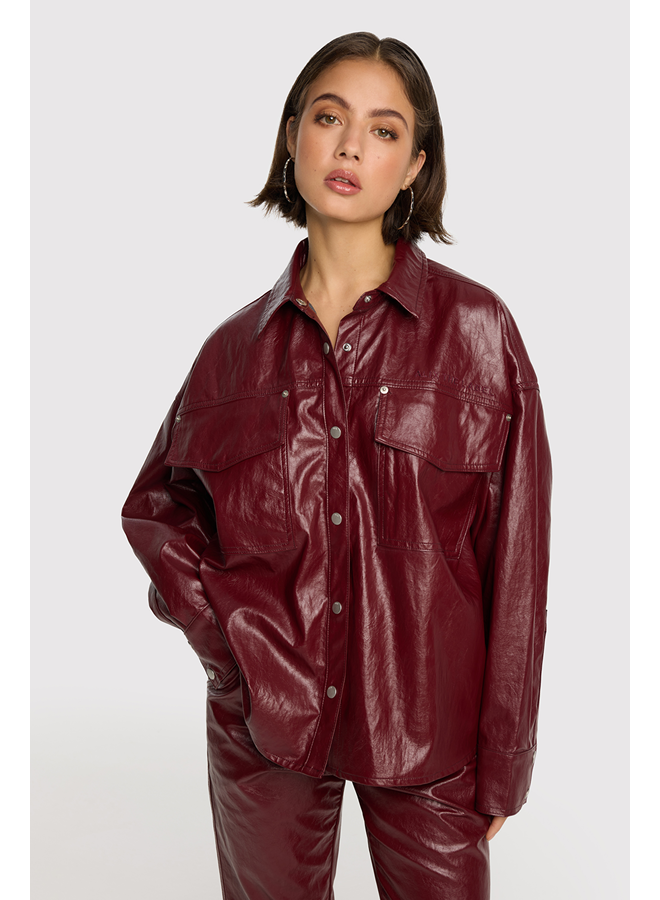 Faux Leather Blouse Bordeaux