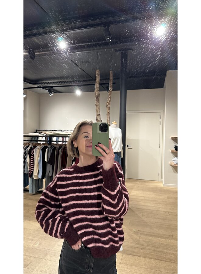 Nova Sweater Striped Burgundy/Roze