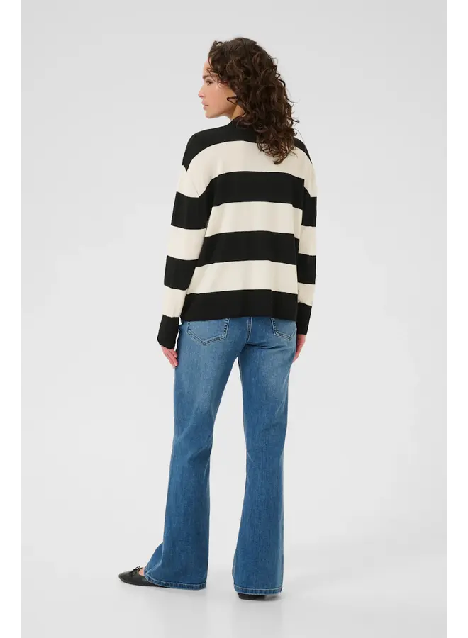 Lizza Striped Polo Pullover Black/Turtledove