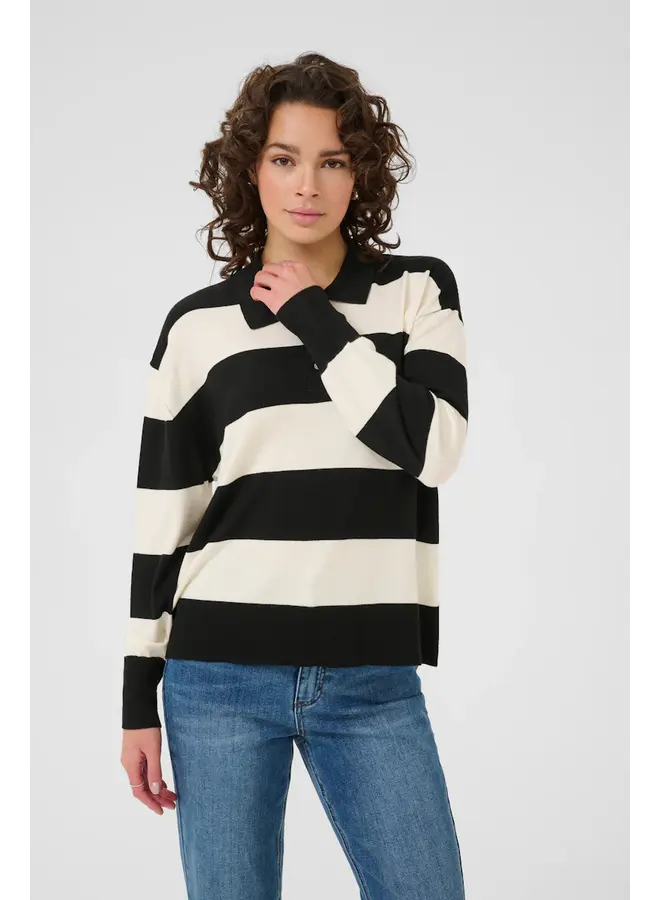 Lizza Striped Polo Pullover Black/Turtledove