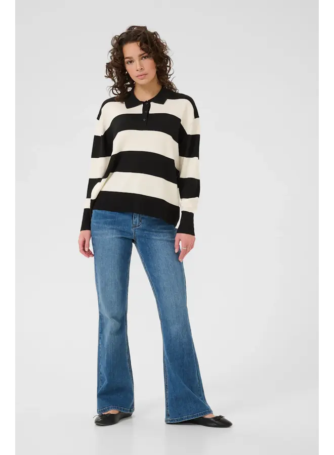 Lizza Striped Polo Pullover Black/Turtledove