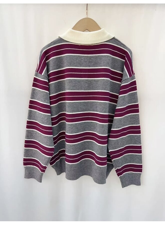 Julia Polo Gris/Burgundy