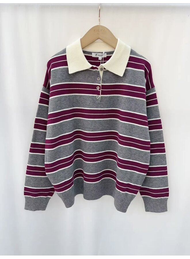 Julia Polo Gris/Burgundy