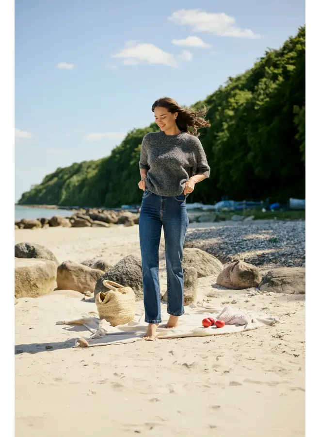 Emilie Cropped Knit Pullover Dark Grey Melange