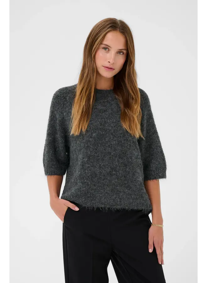 Emilie Cropped Knit Pullover Dark Grey Melange