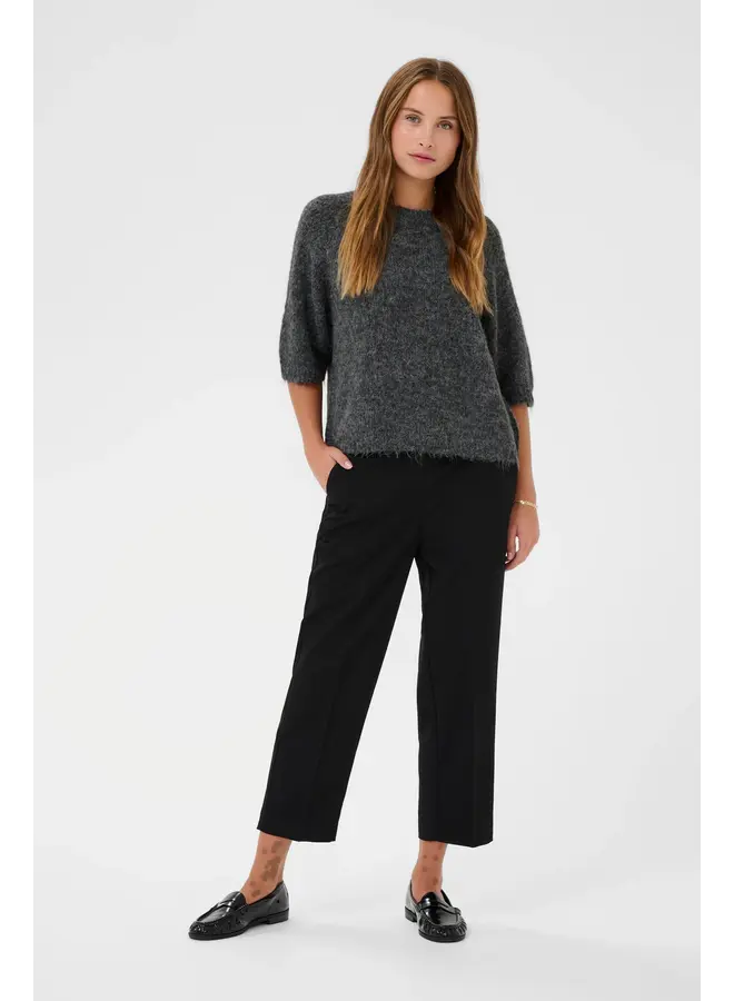 Emilie Cropped Knit Pullover Dark Grey Melange