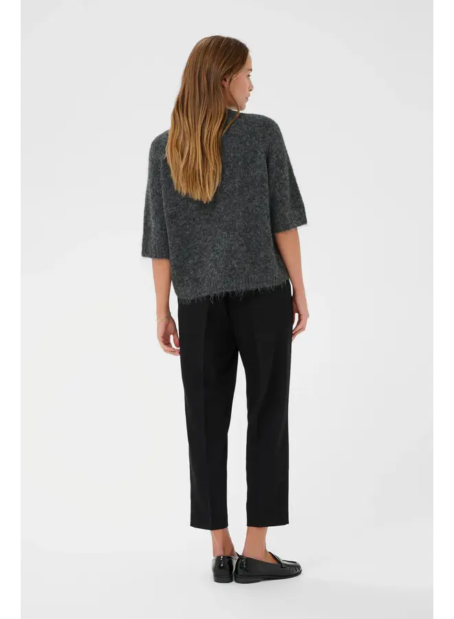 Emilie Cropped Knit Pullover Dark Grey Melange