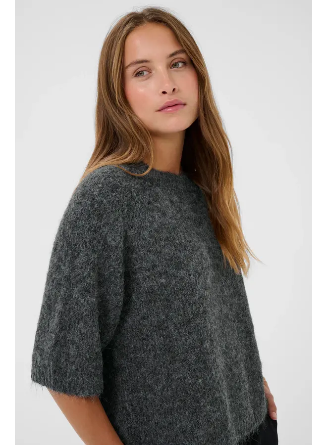 Emilie Cropped Knit Pullover Dark Grey Melange