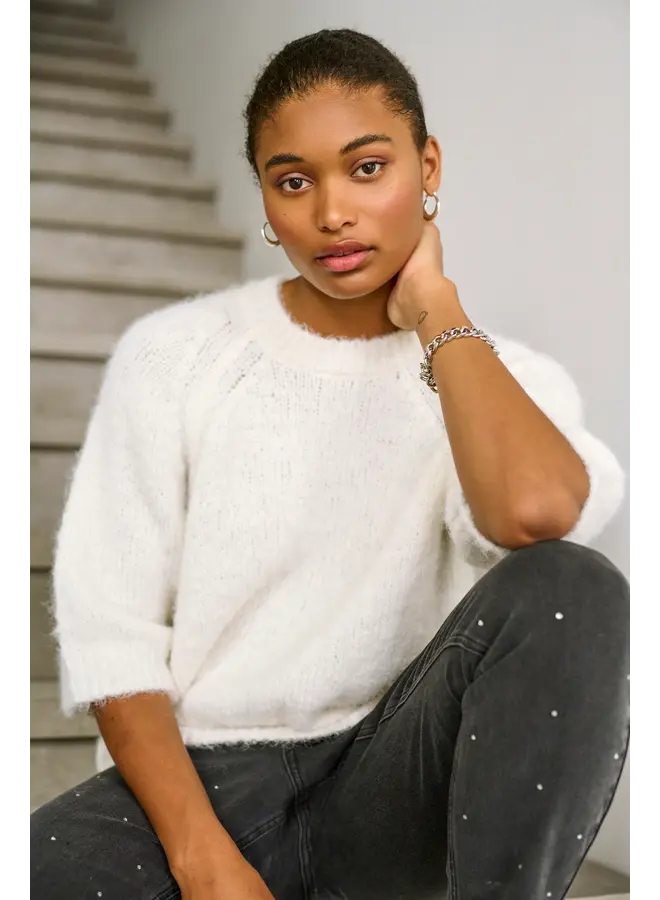 Emilie Cropped Knit Pullover Chalk