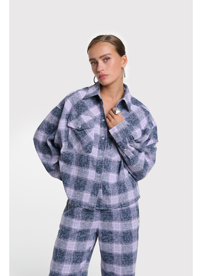 Bleached Checked Blouse Night Blue