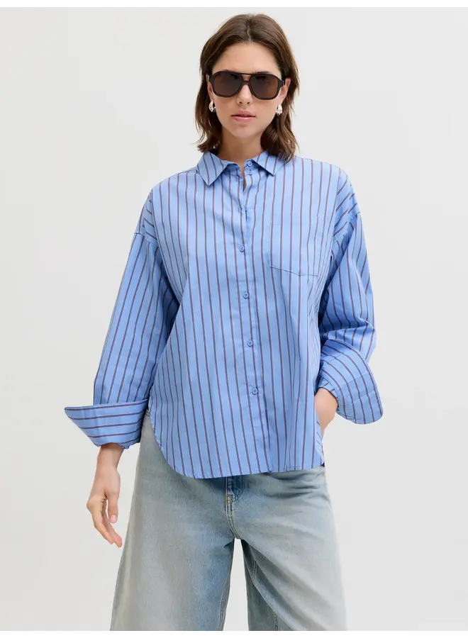 Jamie Relaxed Poplin Shirt Vista Blue/Cabernet