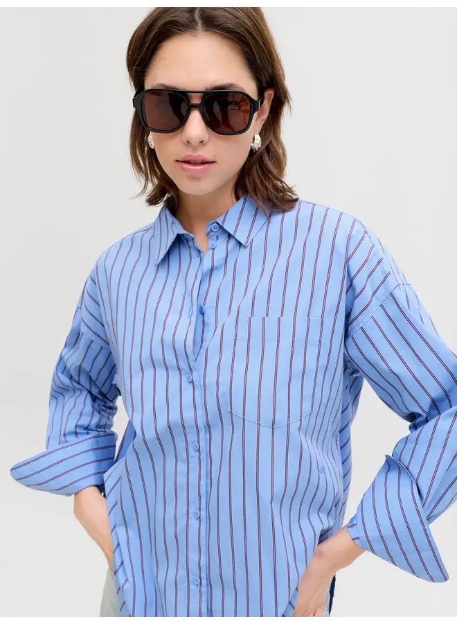 Jamie Relaxed Poplin Shirt Vista Blue/Cabernet
