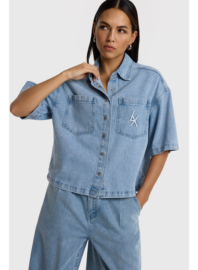 Denim Shortsleeve Blouse Light Blue Denim