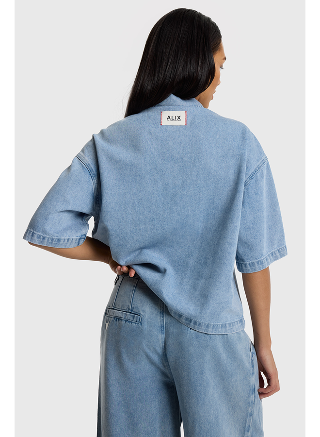 Denim Shortsleeve Blouse Light Blue Denim