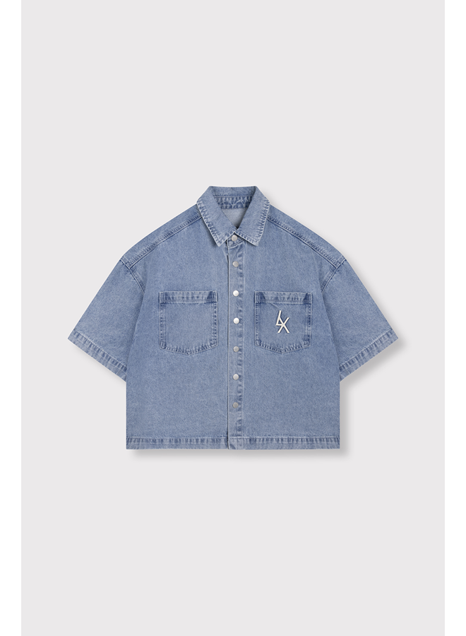 Denim Shortsleeve Blouse Light Blue Denim