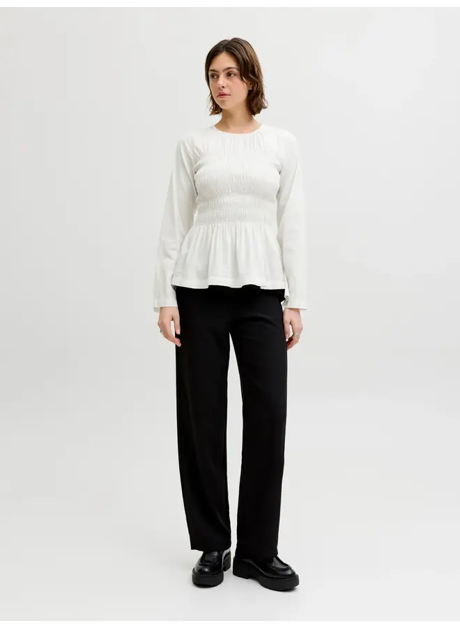 Lina Seersucker Smock Blouse Blanc