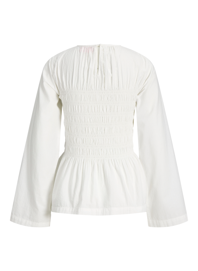 Lina Seersucker Smock Blouse Blanc