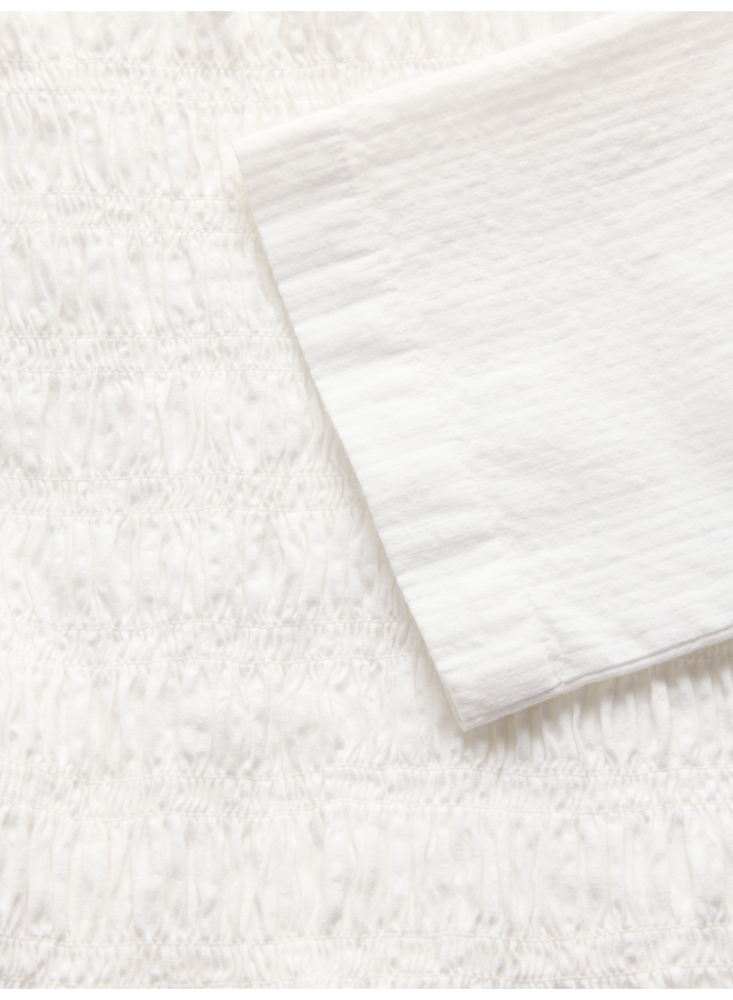 Lina Seersucker Smock Blouse Blanc