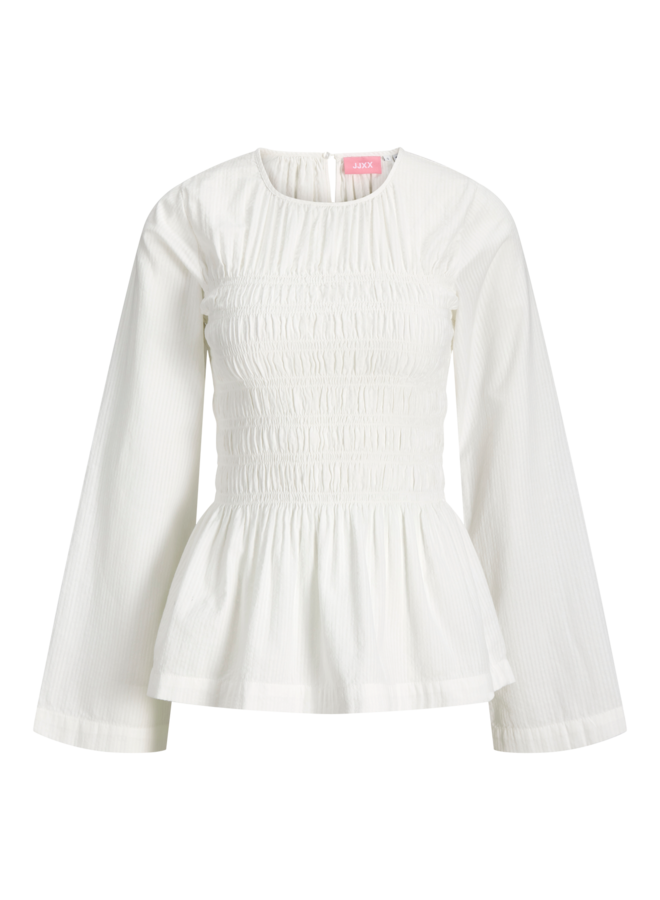 Lina Seersucker Smock Blouse Blanc
