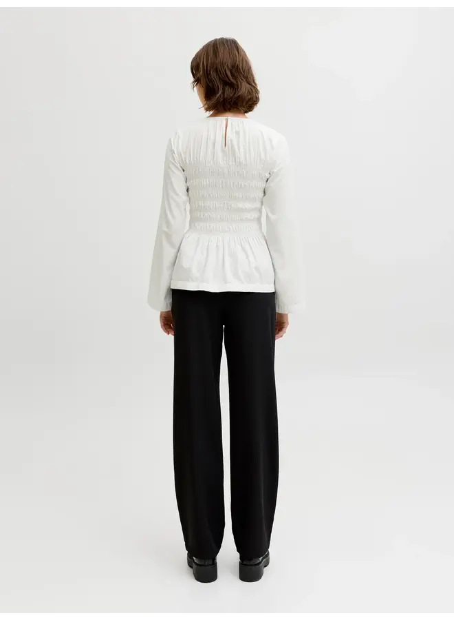 Lina Seersucker Smock Blouse Blanc