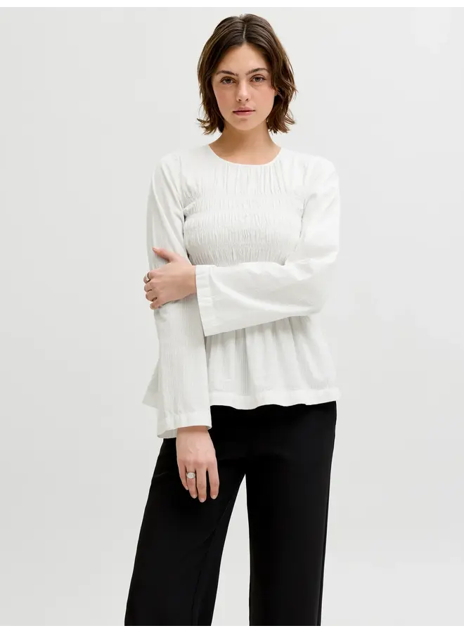 Lina Seersucker Smock Blouse Blanc